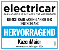 Kazenmaier wurde beim electricar Dienstradleasing Vergleichstest als Hervorragend ausgezeichnet
