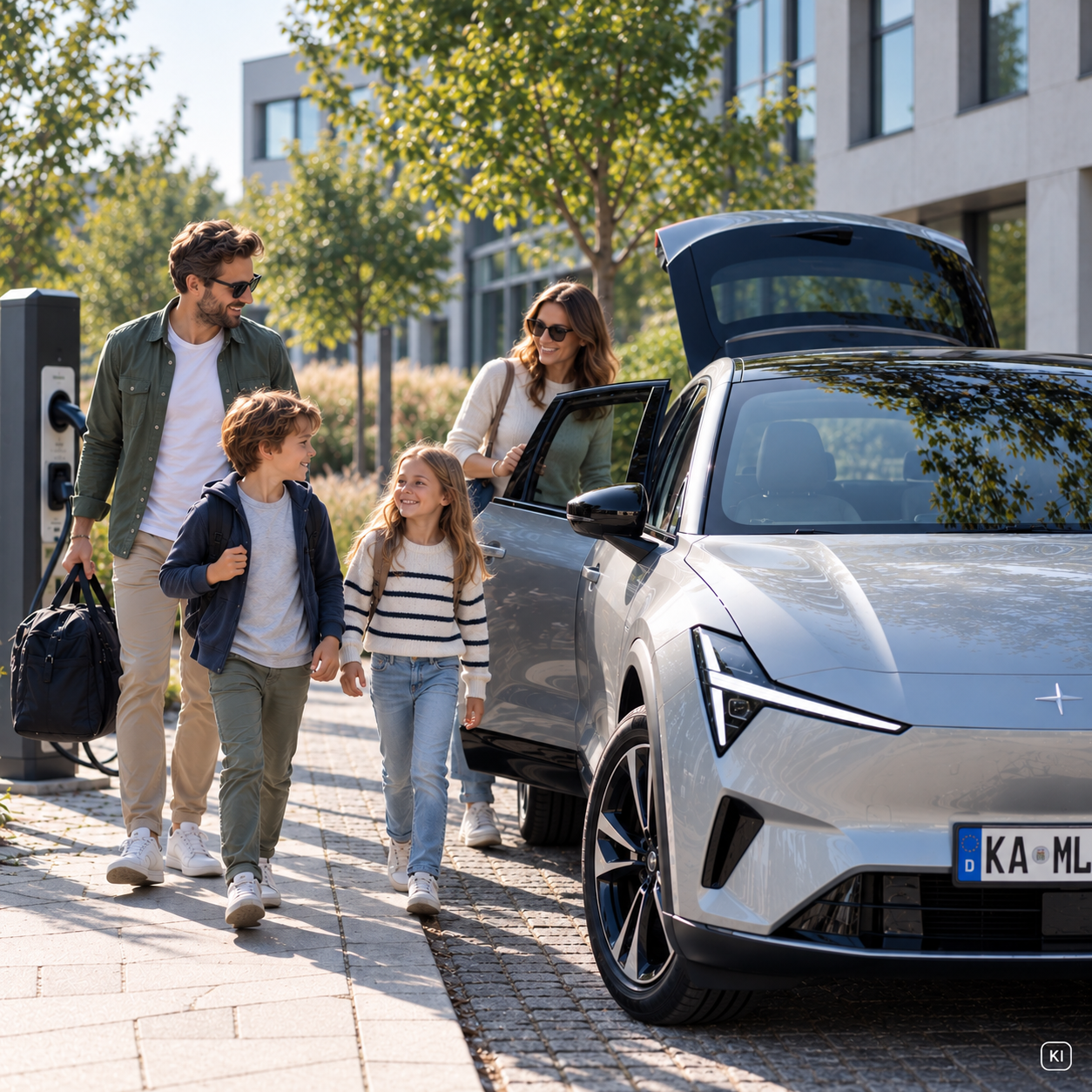 Famiele mit Elektroauto Famiele mit Elektroauto